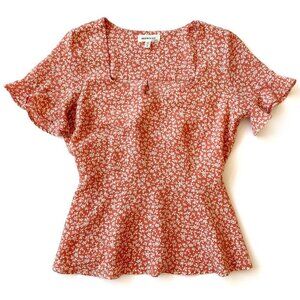 Monteau Short Sleeve Floral Peplum Top Size Small Cottagecore Romantic